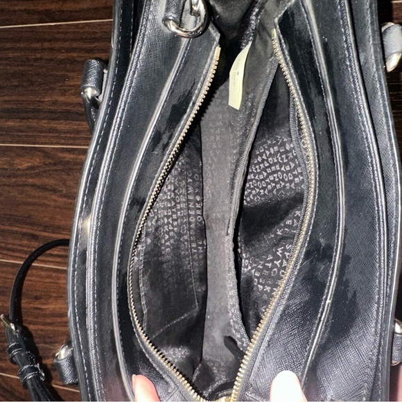 KATE SPADE Saffiano Black Leather Medium Square Tote Bag Purse - Picture 9 of 14